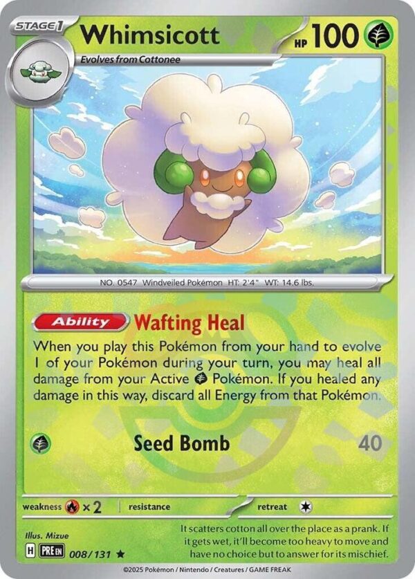 Whimsicott (Master Ball Pattern) 008/131 Holofoil SV: Prismatic Evolutions Whimsicott (Master Ball Pattern) 008/131 Holofoil SV: Prismatic Evolutions