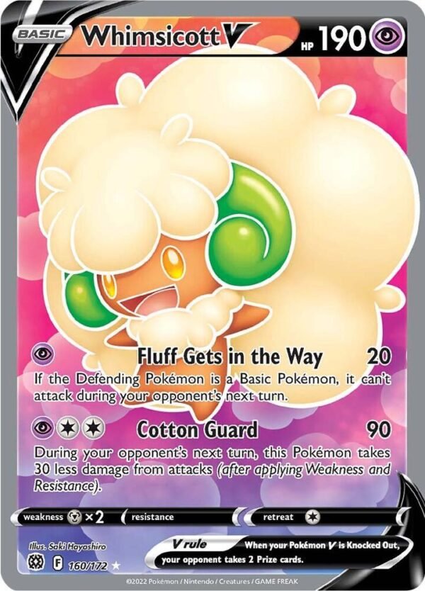 Whimsicott V (Full Art) 160/172 Holofoil SWSH09: Brilliant Stars Whimsicott V (Full Art) 160/172 Holofoil SWSH09: Brilliant Stars