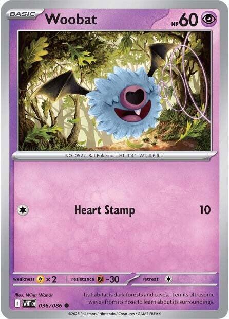 Woobat 036/086 Reverse Holofoil SV: White Flare