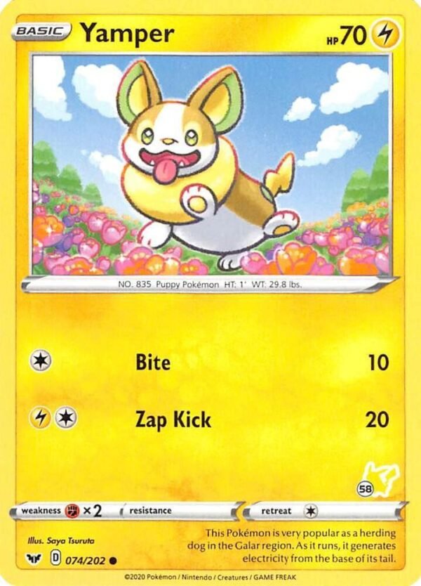 Yamper 074/202 (#58 Pikachu Stamped) Normal Battle Academy 2022 Yamper 074/202 (#58 Pikachu Stamped) Normal Battle Academy 2022
