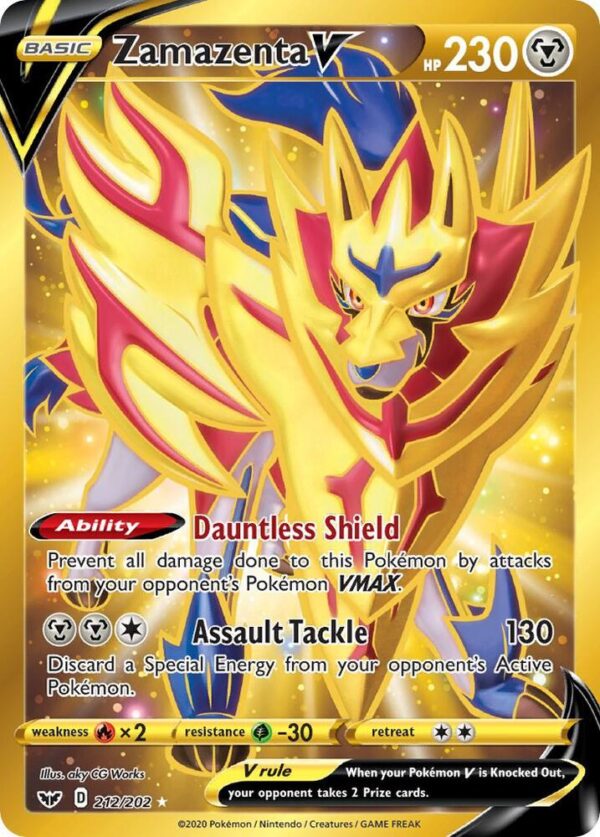 Zamazenta V (Secret) 212/202 Holofoil SWSH01: Sword & Shield Base Set Zamazenta V (Secret) 212/202 Holofoil SWSH01: Sword & Shield Base Set