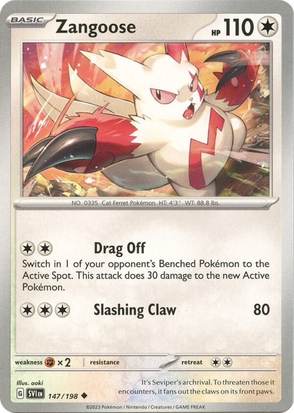 Zangoose 147/198 Reverse Holofoil SV01: Scarlet & Violet Base Set Zangoose 147/198 Reverse Holofoil SV01: Scarlet & Violet Base Set