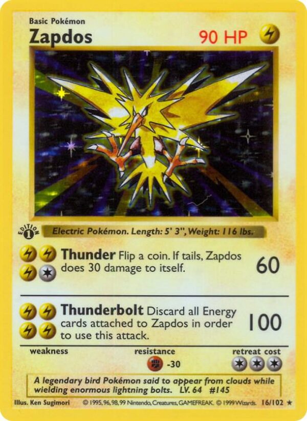Zapdos 016/102 Unlimited Holofoil Base Set (Shadowless)