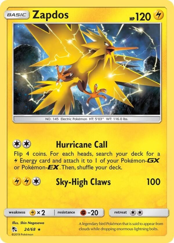 Zapdos 24/68 Reverse Holofoil Hidden Fates Zapdos 24/68 Reverse Holofoil Hidden Fates