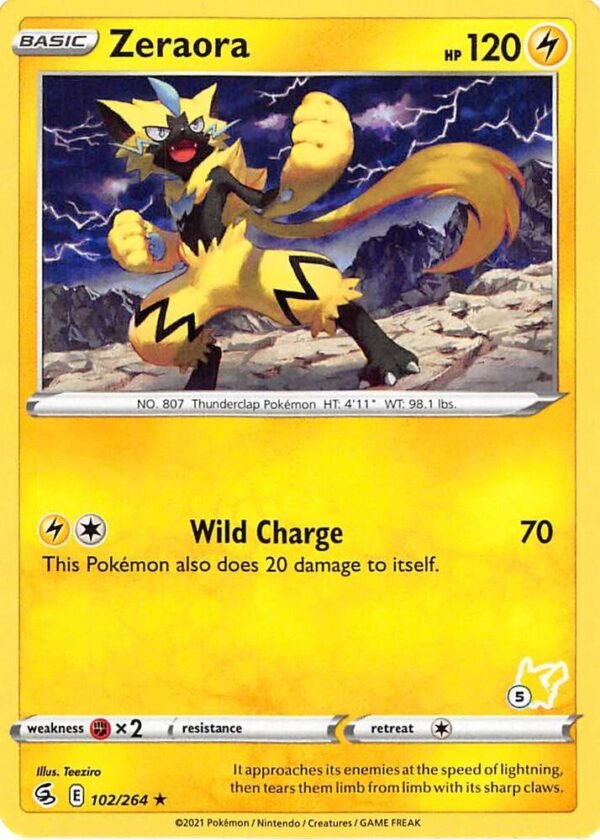 Zeraora 102/264 (#5 Pikachu Stamped) Normal Battle Academy 2022 Zeraora 102/264 (#5 Pikachu Stamped) Normal Battle Academy 2022