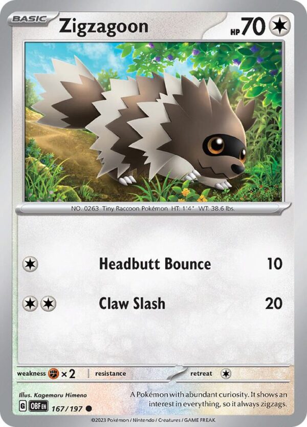Zigzagoon 167/197 Normal SV03: Obsidian Flames Zigzagoon 167/197 Normal SV03: Obsidian Flames