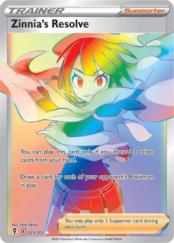 Zinnia’s Resolve (Secret) 225/203 Holofoil SWSH07: Evolving Skies Zinnia’s Resolve (Secret) 225/203 Holofoil SWSH07: Evolving Skies