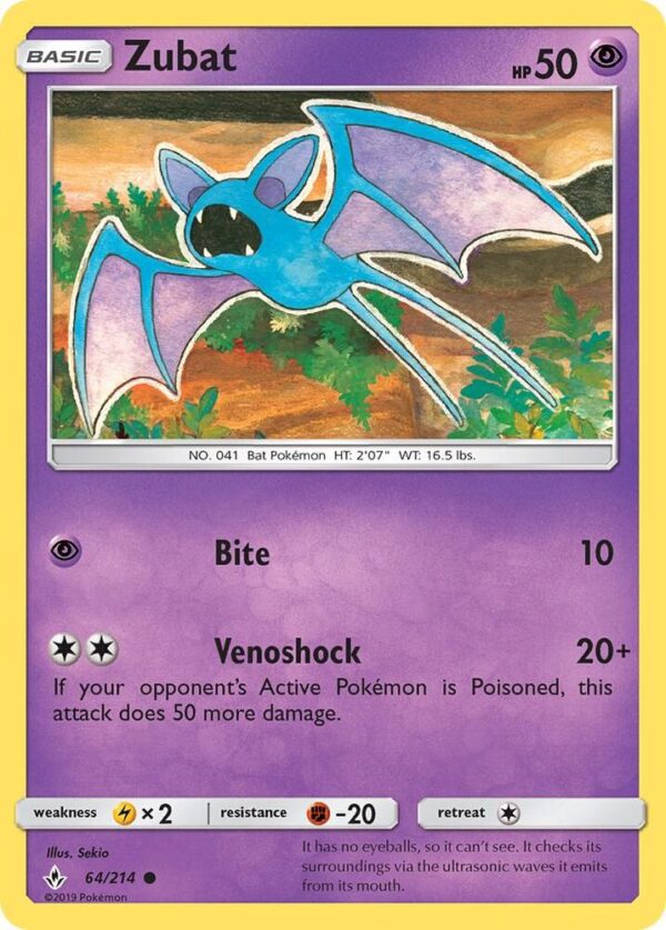 Zubat 64/214 Reverse Holofoil SM – Unbroken Bonds Zubat 64/214 Reverse Holofoil SM – Unbroken Bonds
