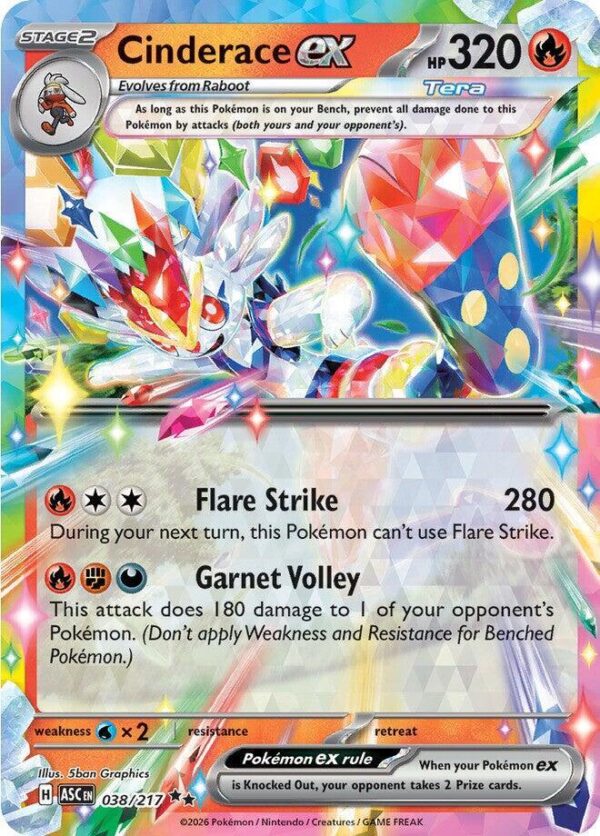 Cinderace ex 038/217 Holofoil ME: Ascended Heroes Cinderace ex 038/217 Holofoil ME: Ascended Heroes