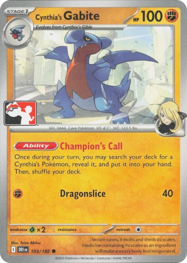 Cynthia’s Gabite 103/182 Normal Prize Pack Series Cards