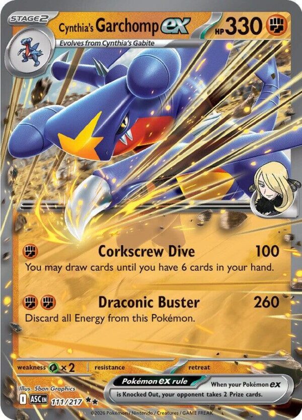 Cynthia’s Garchomp ex 111/217 Holofoil ME: Ascended Heroes Cynthia’s Garchomp ex 111/217 Holofoil ME: Ascended Heroes