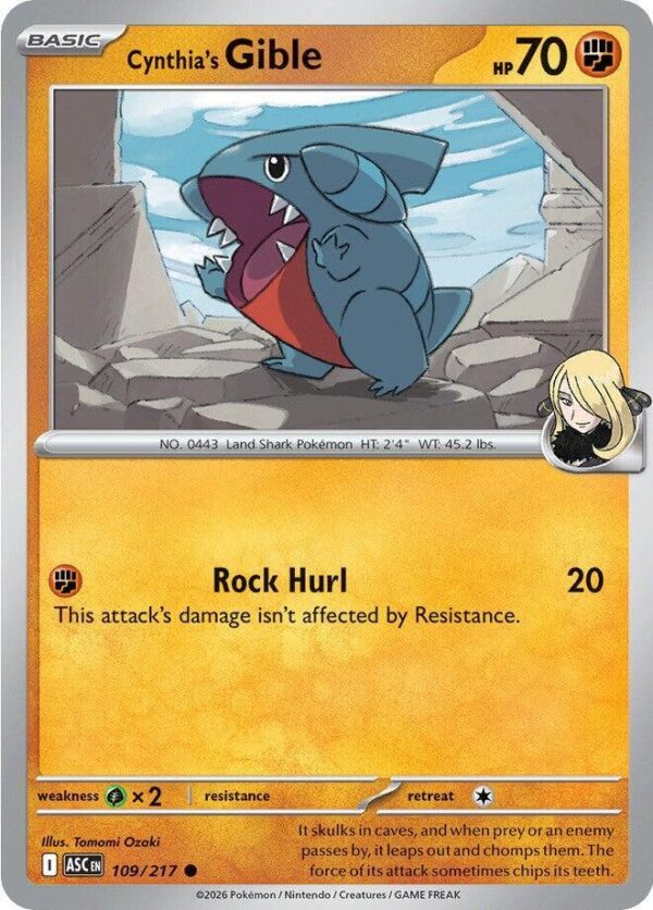 Cynthia’s Gible 109/217 Normal ME: Ascended Heroes Cynthia’s Gible 109/217 Normal ME: Ascended Heroes
