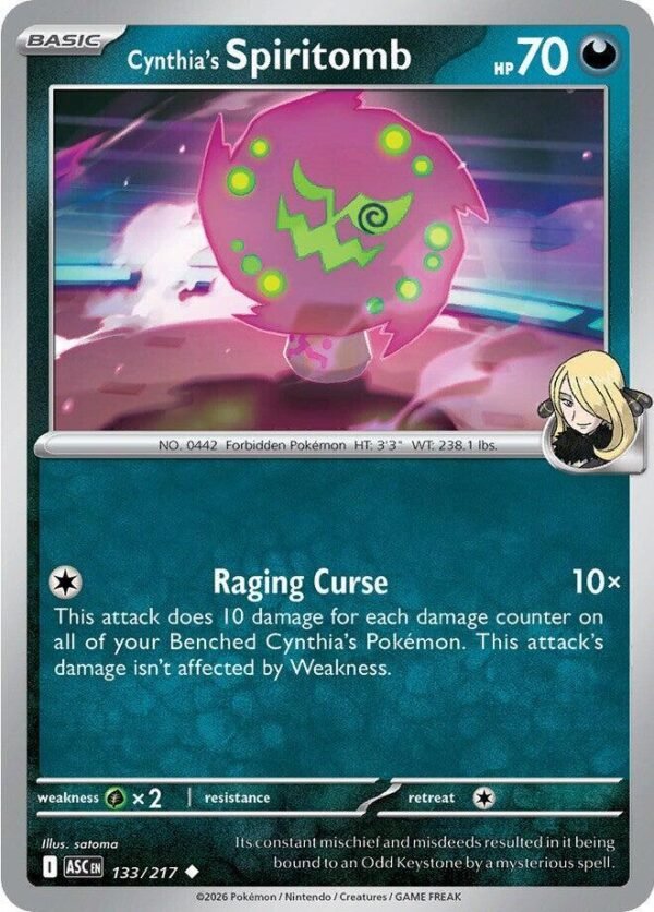 Cynthia’s Spiritomb 133/217 Normal ME: Ascended Heroes Cynthia’s Spiritomb 133/217 Normal ME: Ascended Heroes