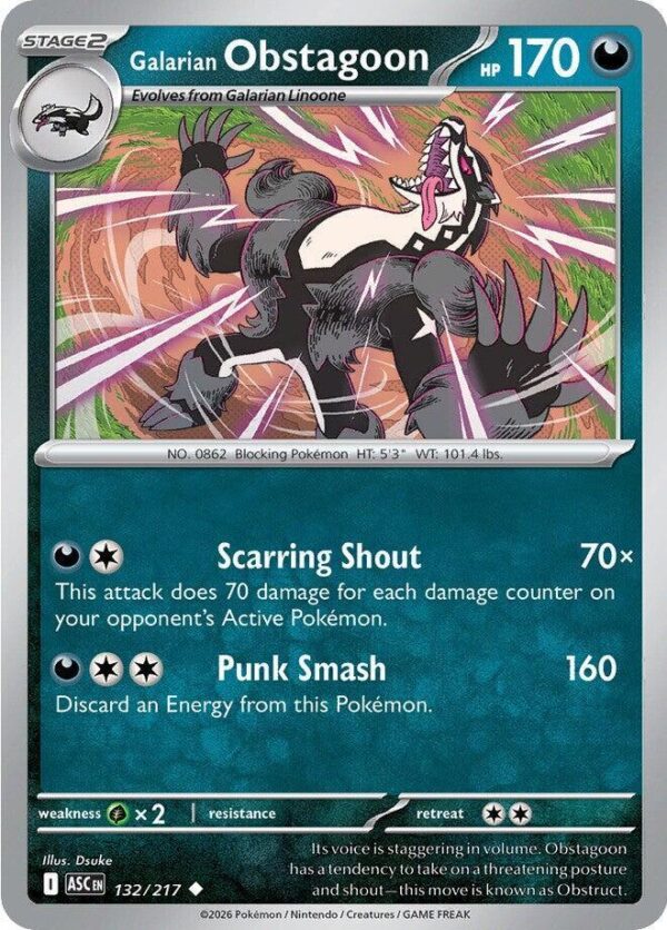 Galarian Obstagoon 132/217 Normal ME: Ascended Heroes