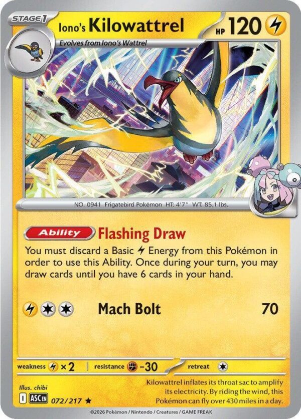 Iono’s Kilowattrel 072/217 Holofoil ME: Ascended Heroes