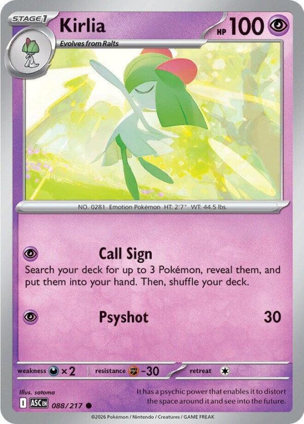 Kirlia 088/217 Normal ME: Ascended Heroes Kirlia 088/217 Normal ME: Ascended Heroes