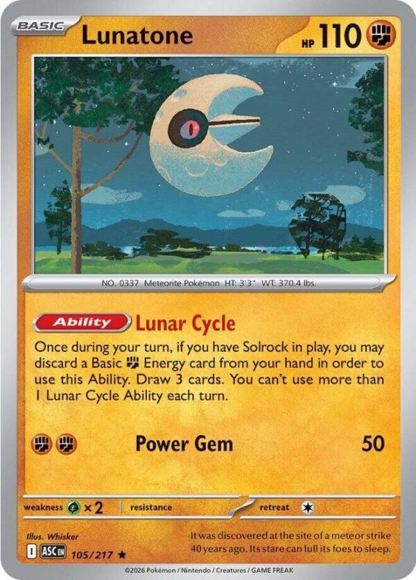 Lunatone 105/217 Holofoil ME: Ascended Heroes Lunatone 105/217 Holofoil ME: Ascended Heroes