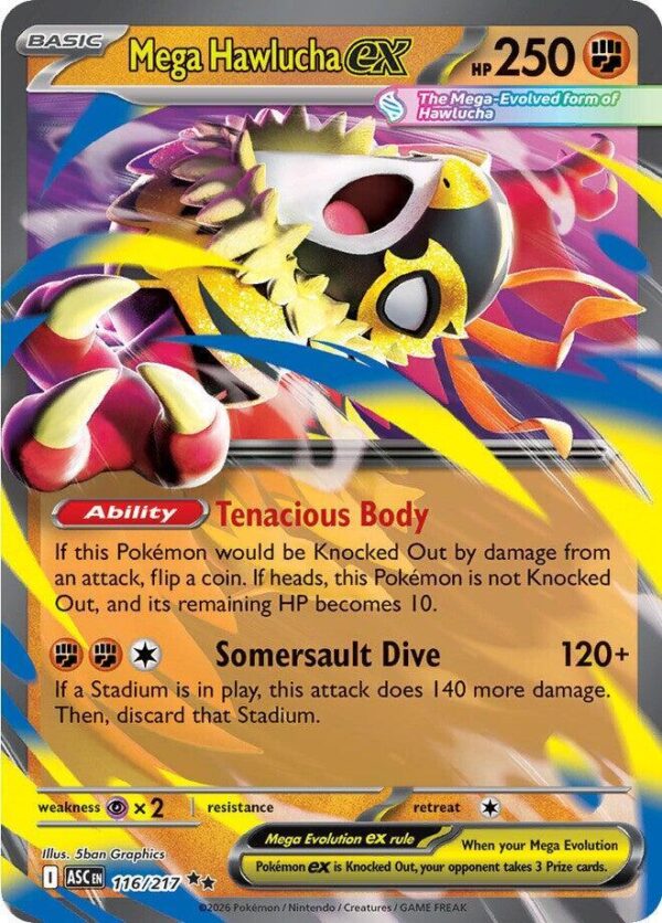 Mega Hawlucha ex 116/217 Holofoil ME: Ascended Heroes Mega Hawlucha ex 116/217 Holofoil ME: Ascended Heroes