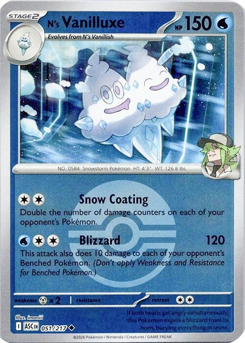 N’s Vanilluxe (Poke Ball) 051/217 Reverse Holofoil ME: Ascended Heroes