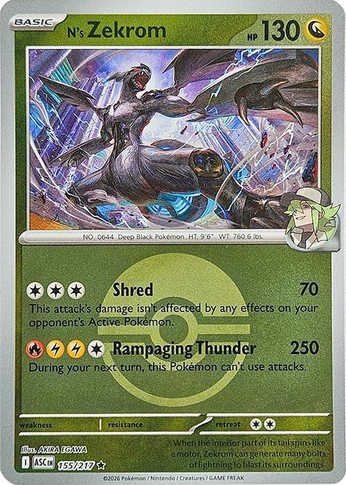 N’s Zekrom (Poke Ball) 155/217 Reverse Holofoil ME: Ascended Heroes