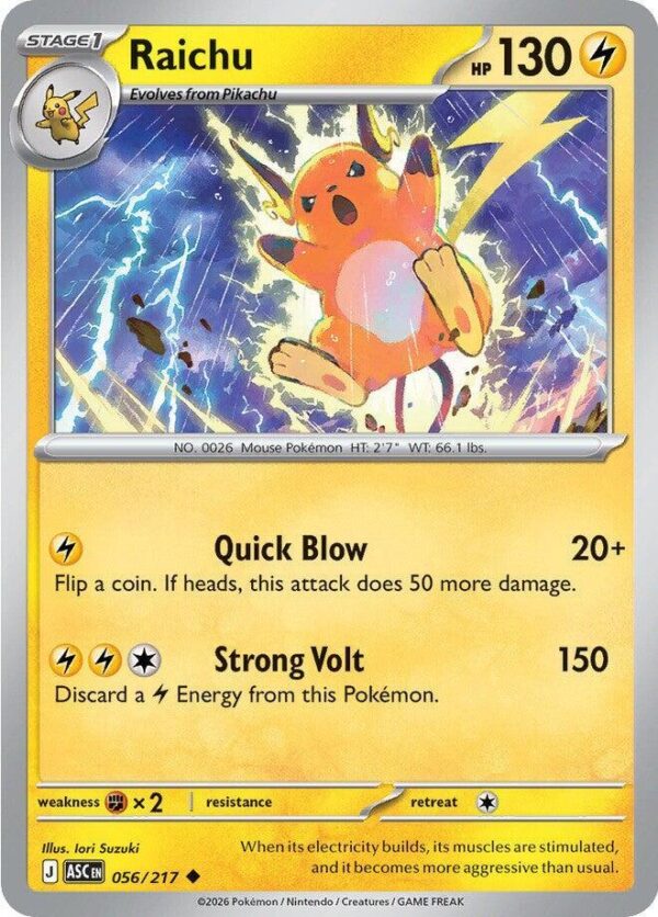 Raichu 056/217 Normal ME: Ascended Heroes Raichu 056/217 Normal ME: Ascended Heroes