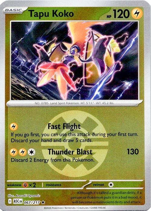 Tapu Koko (Quick Ball) 067/217 Reverse Holofoil ME: Ascended Heroes