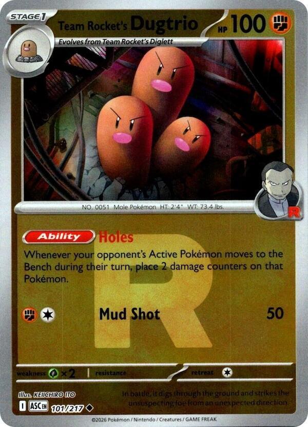 Team Rocket’s Dugtrio 101/217 (Team Rocket) Reverse Holofoil ME: Ascended Heroes