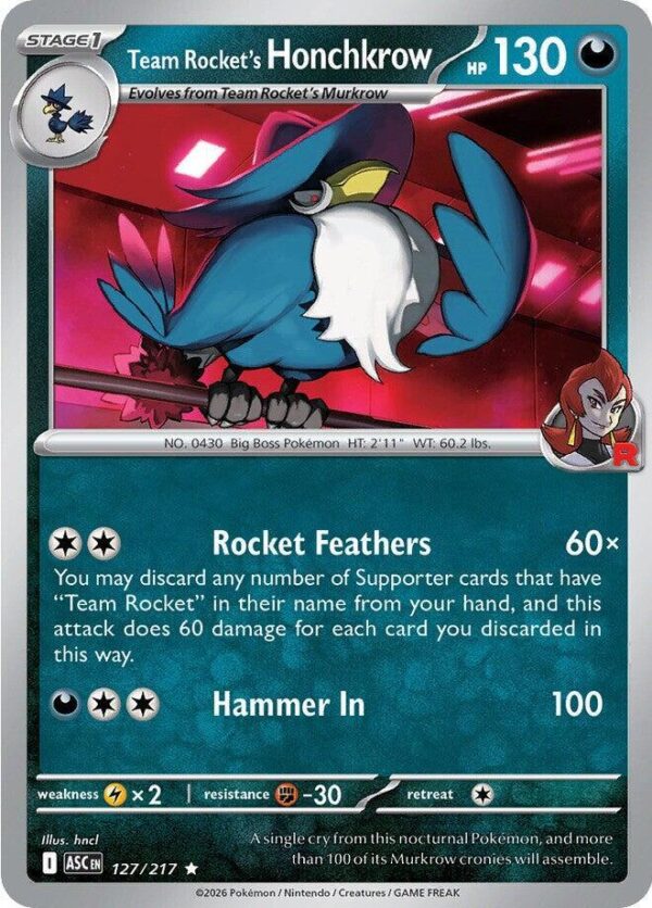 Team Rocket’s Honchkrow 127/217 Holofoil ME: Ascended Heroes