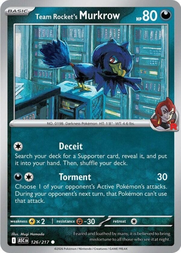 Team Rocket’s Murkrow 126/217 Normal ME: Ascended Heroes Team Rocket’s Murkrow 126/217 Normal ME: Ascended Heroes