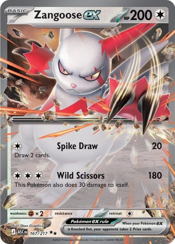 Zangoose ex 167/217 Holofoil ME: Ascended Heroes Zangoose ex 167/217 Holofoil ME: Ascended Heroes