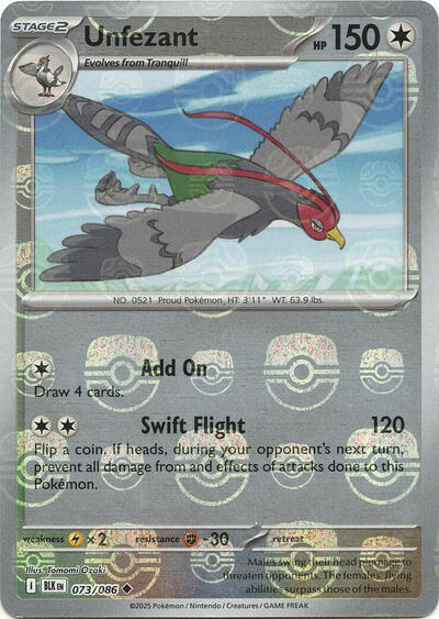 Unfezant (Master Ball Pattern) | 073/086 | Holofoil | SV: Black Bolt