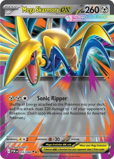 684351_400w.jpg Mega Skarmory ex | 055/088 | Holofoil | ME03: Perfect Order