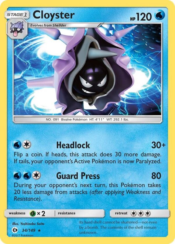 Cloyster 34/149 Reverse Holofoil SM Base Set Cloyster 34/149 Reverse Holofoil SM Base Set