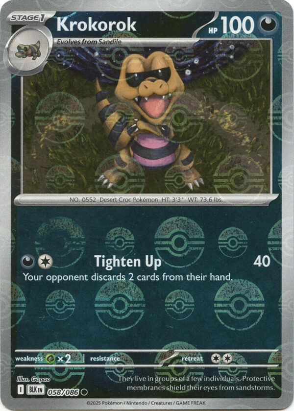 Krokorok (Poke Ball Pattern) 058/086 Holofoil SV: Black Bolt
