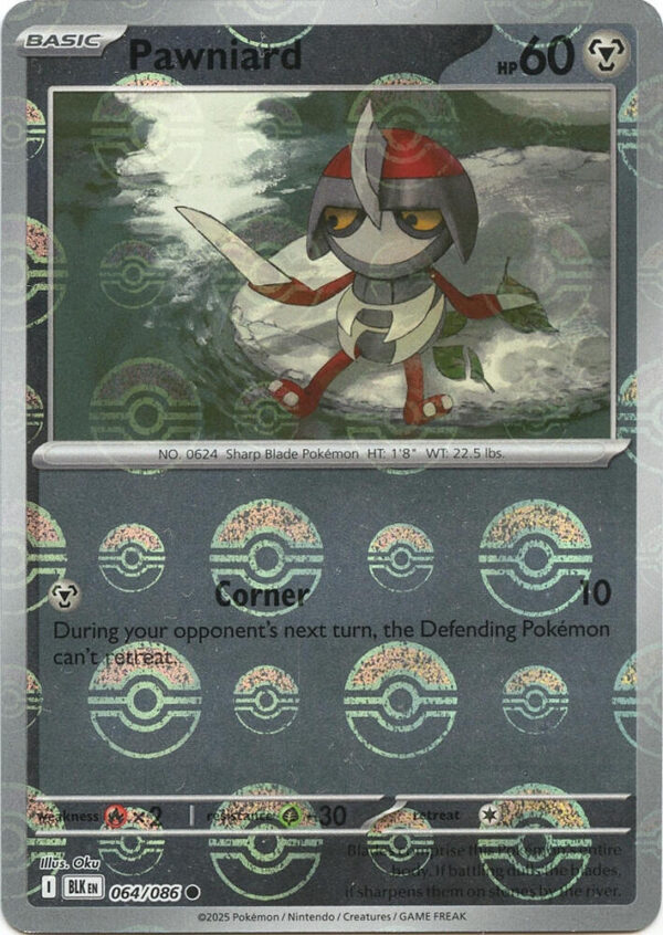 Pawniard (Poke Ball Pattern) 064/086 Holofoil SV: Black Bolt Pawniard (Poke Ball Pattern) 064/086 Holofoil SV: Black Bolt