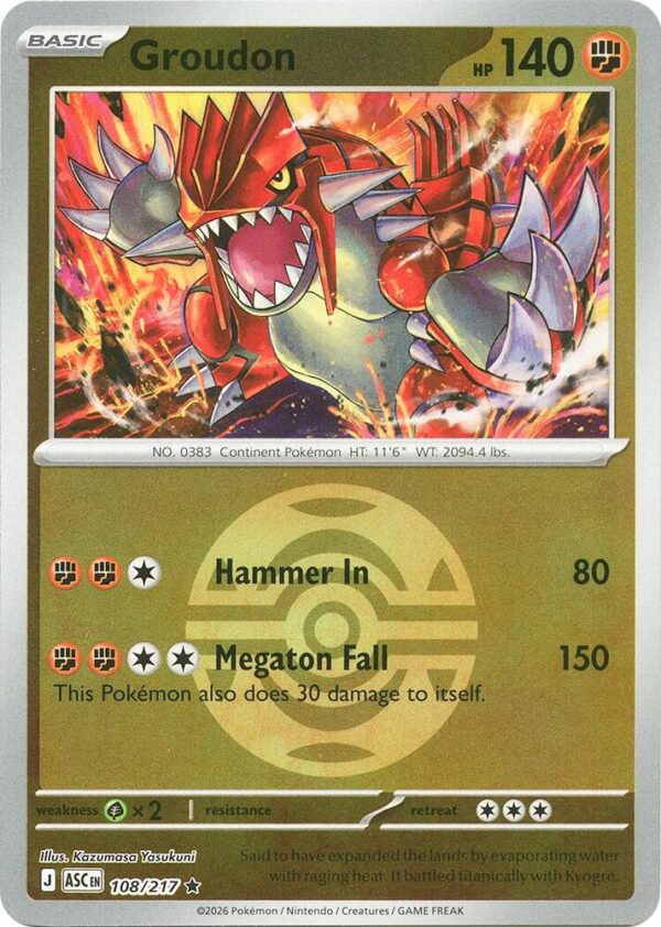 Groudon (Dusk Ball) 108/217 Reverse Holofoil ME: Ascended Heroes Groudon (Dusk Ball) 108/217 Reverse Holofoil ME: Ascended Heroes