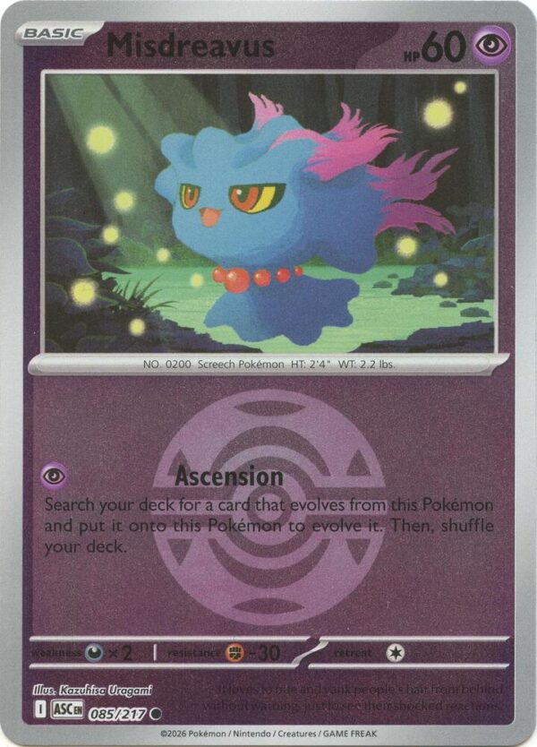 Misdreavus 085/217 (Dusk Ball) Reverse Holofoil ME: Ascended Heroes Misdreavus 085/217 (Dusk Ball) Reverse Holofoil ME: Ascended Heroes