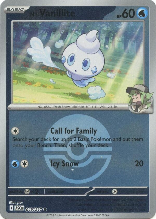 N’s Vanillite (Poke Ball) 049/217 Reverse Holofoil ME: Ascended Heroes