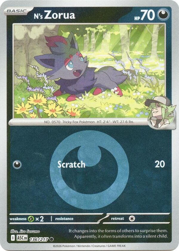 N’s Zorua (Energy Symbol Pattern) 136/217 Reverse Holofoil ME: Ascended Heroes