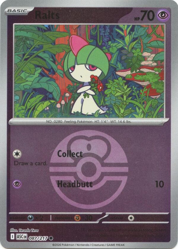 Ralts (Love Ball) 087/217 Reverse Holofoil ME: Ascended Heroes