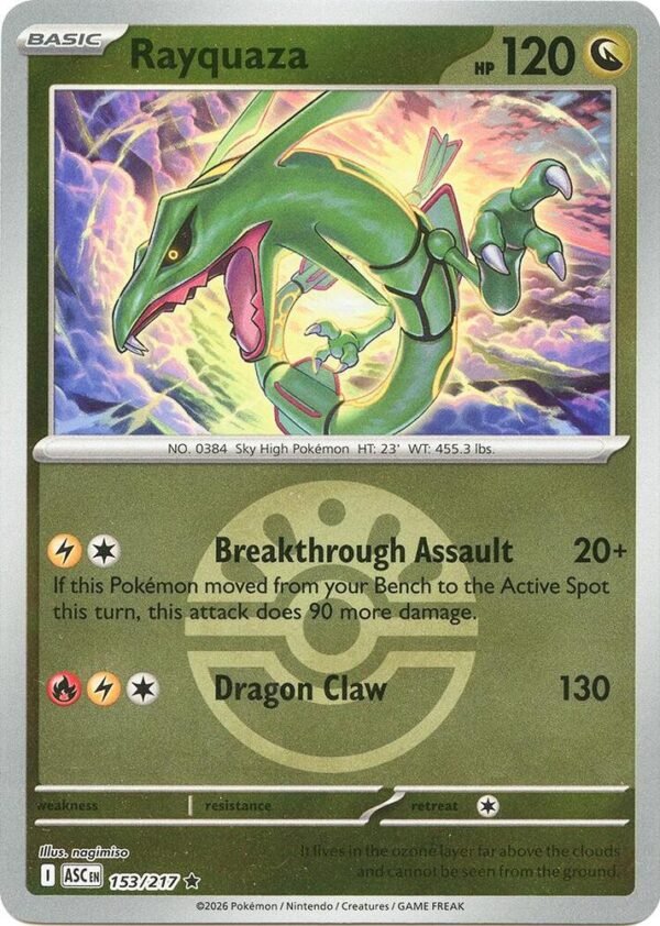 Rayquaza (Friend Ball) 153/217 Reverse Holofoil ME: Ascended Heroes Rayquaza (Friend Ball) 153/217 Reverse Holofoil ME: Ascended Heroes