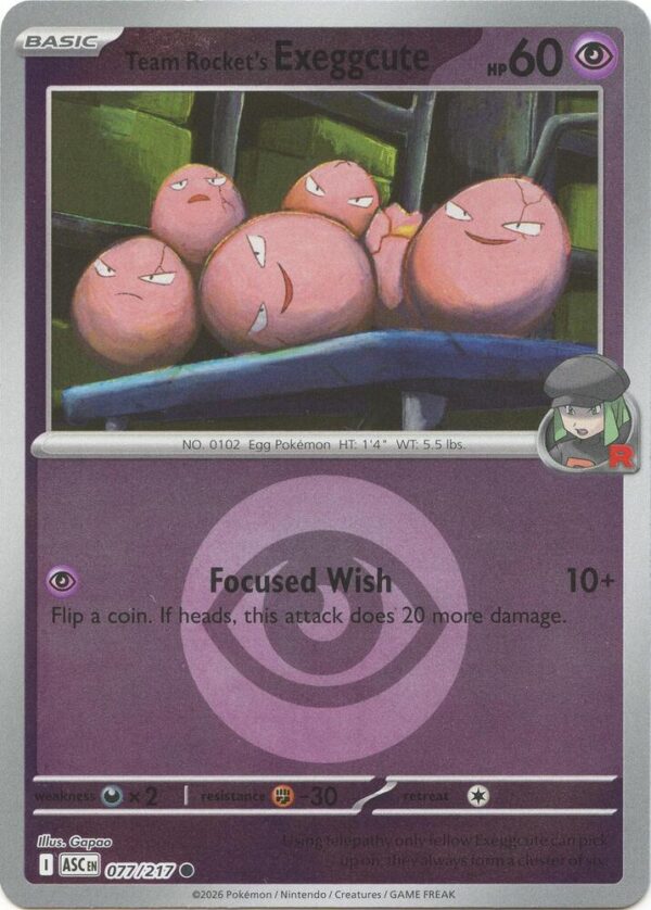 Team Rocket’s exeggcute (Energy Symbol Pattern) 077/217 Reverse Holofoil ME: Ascended Heroes