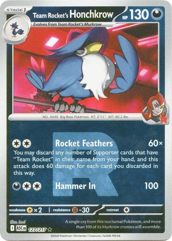 Team Rocket’s Honchkrow (Team Rocket) 127/217 Reverse Holofoil ME: Ascended Heroes