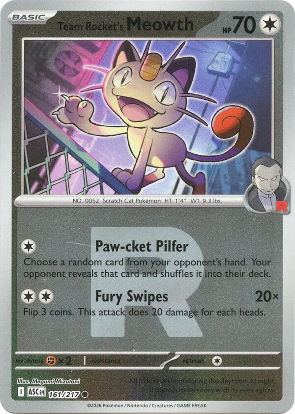Team Rocket’s Meowth (Team Rocket) 161/217 Reverse Holofoil ME: Ascended Heroes