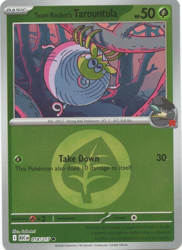Team Rocket’s Tarountula (Energy Symbol Pattern) 018/217 Reverse Holofoil ME: Ascended Heroes