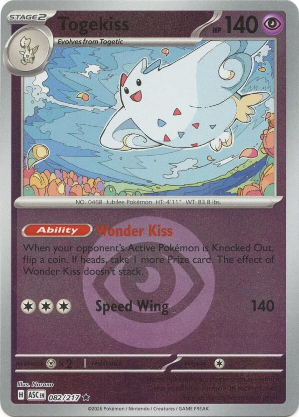 Togekiss 082/217 (Energy Symbol Pattern) Reverse Holofoil ME: Ascended Heroes Togekiss 082/217 (Energy Symbol Pattern) Reverse Holofoil ME: Ascended Heroes