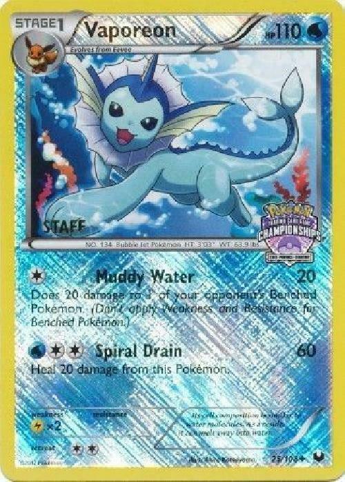 Vaporeon 25/108 (State Championships) [Staff] 025/108 Reverse Holofoil League & Championship Cards
