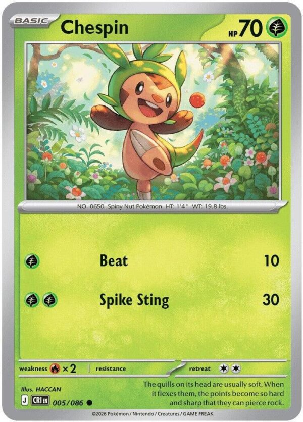 Chespin 005/086 Normal ME04: Chaos Rising Chespin 005/086 Normal ME04: Chaos Rising