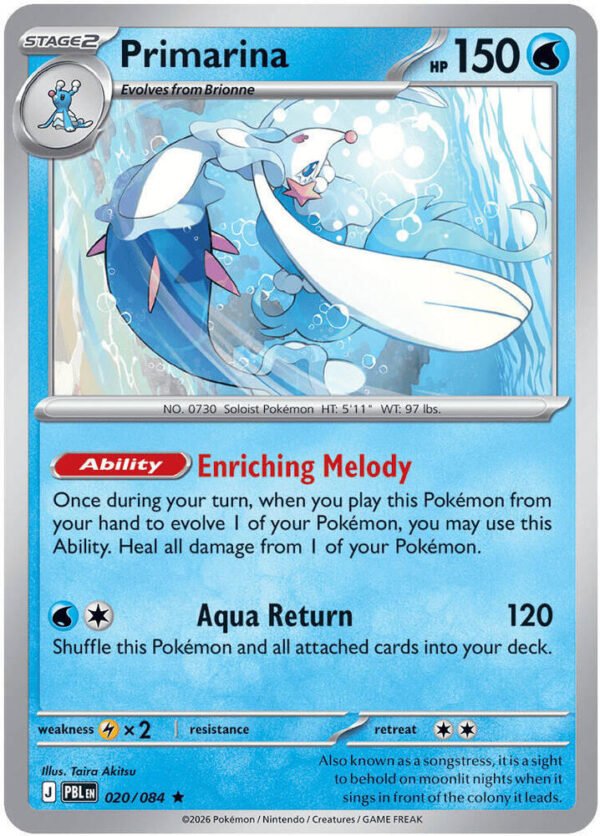 tcg-704777 Primarina - 020/084 | 020/084 | Reverse Holofoil | ME05: Pitch Black