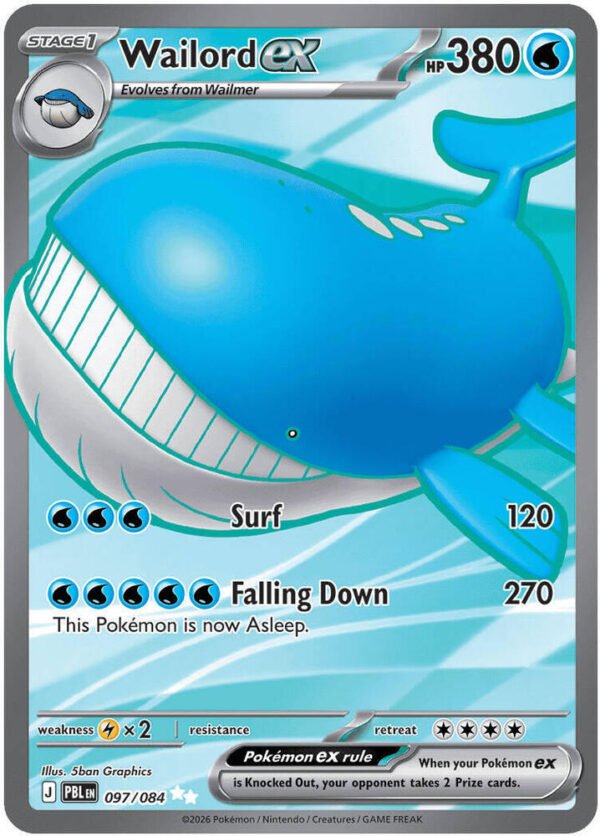 tcg-704854 Wailord ex - 097/084 | 097/084 | Holofoil | ME05: Pitch Black